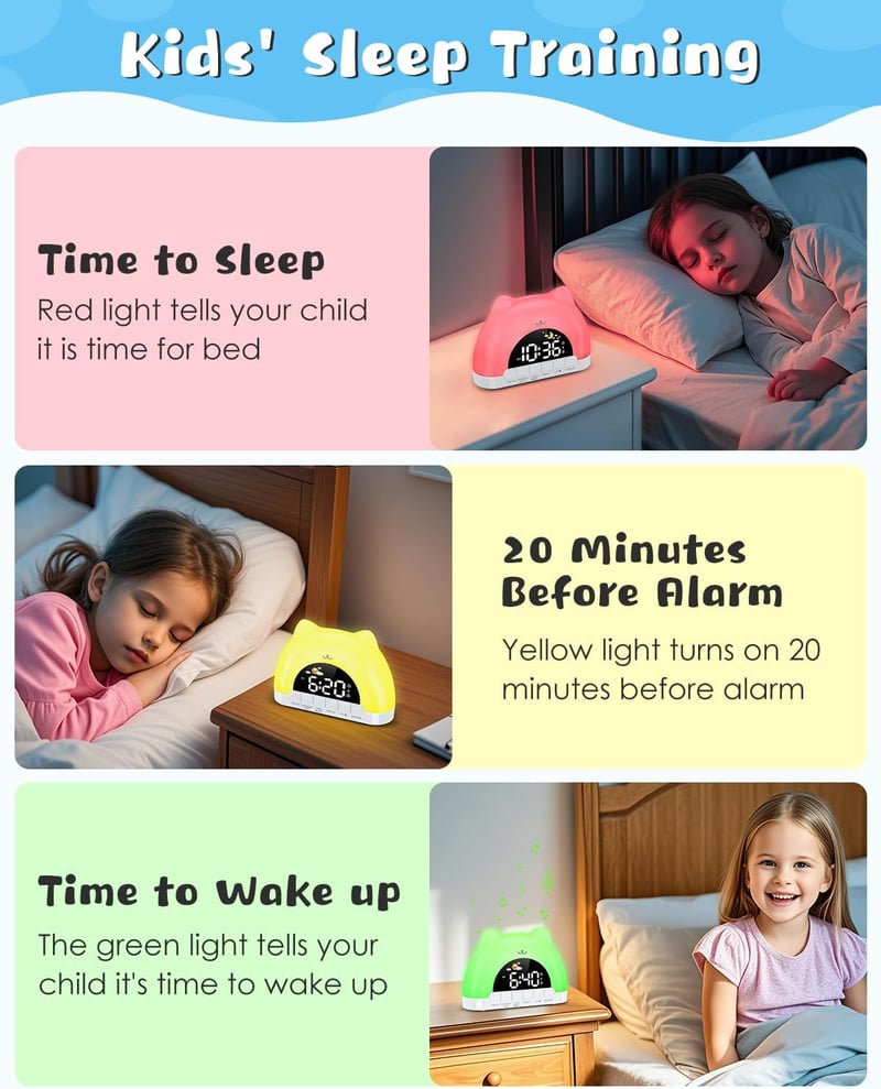 Kids Sleep Training Alarm Clock with 11 Colors & Dual Alarms