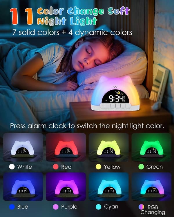 Kids Sleep Training Alarm Clock with 11 Colors & Dual Alarms