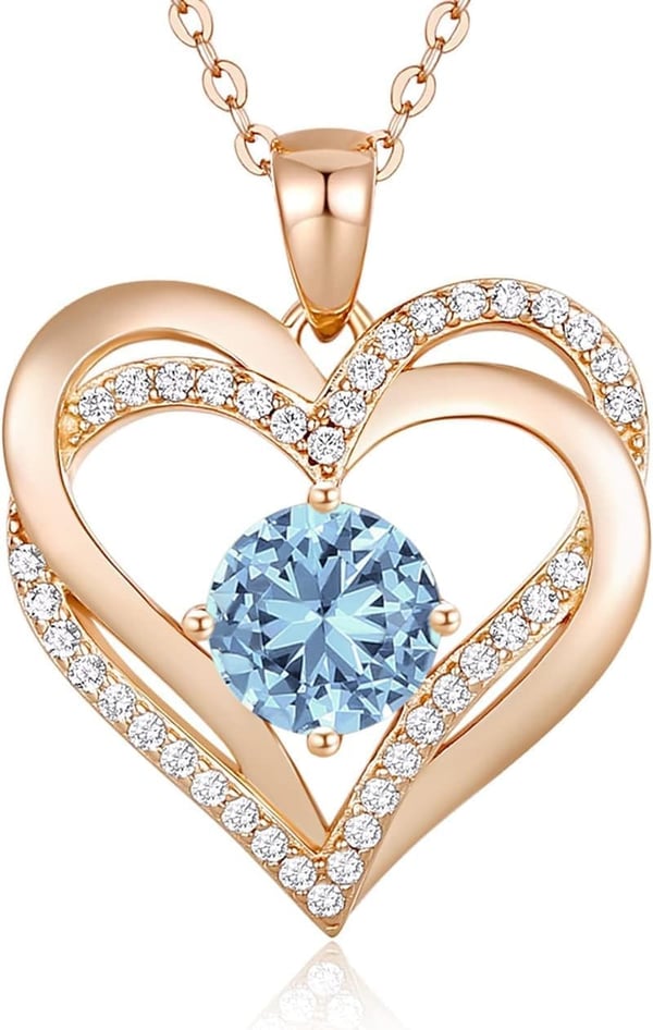 Birthstone Heart Necklace for Women - 925 Sterling Silver