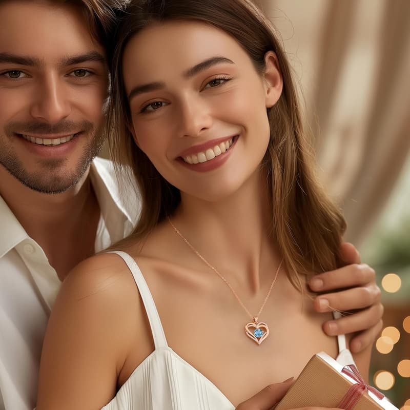 Birthstone Heart Necklace for Women - 925 Sterling Silver