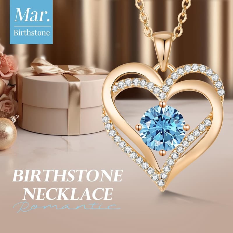 Birthstone Heart Necklace for Women - 925 Sterling Silver