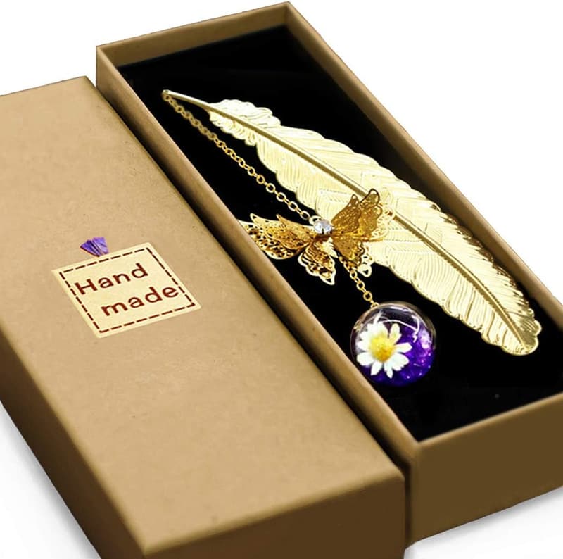 Feather Bookmark with Butterfly Charms for Women