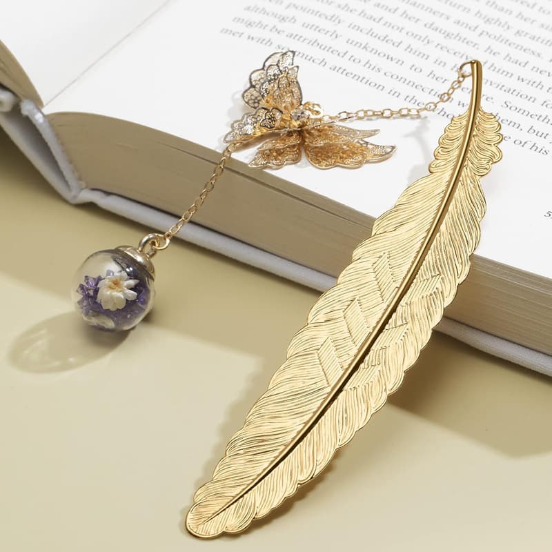 Feather Bookmark with Butterfly Charms for Women