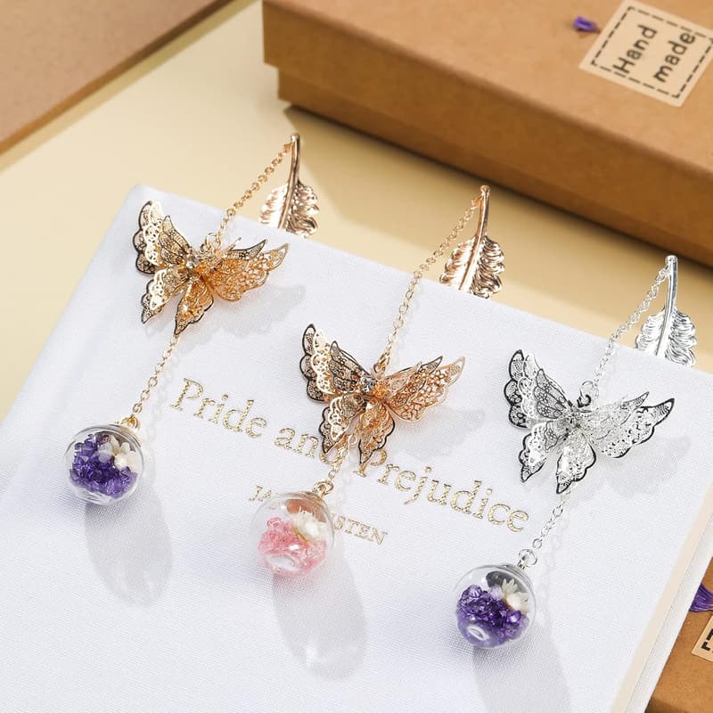 Feather Bookmark with Butterfly Charms for Women