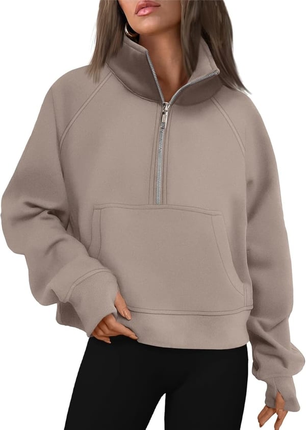 Fall Fashion Women's Half Zip Cropped Fleece Pullover Hoodie