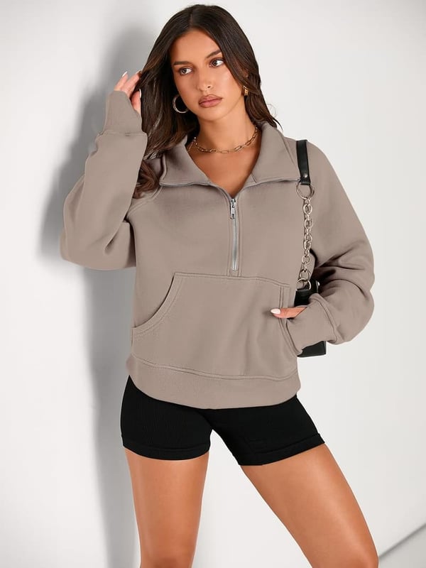 Fall Fashion Women's Half Zip Cropped Fleece Pullover Hoodie