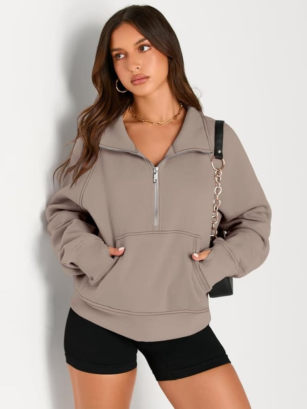 Fall Fashion Women's Half Zip Cropped Fleece Pullover Hoodie