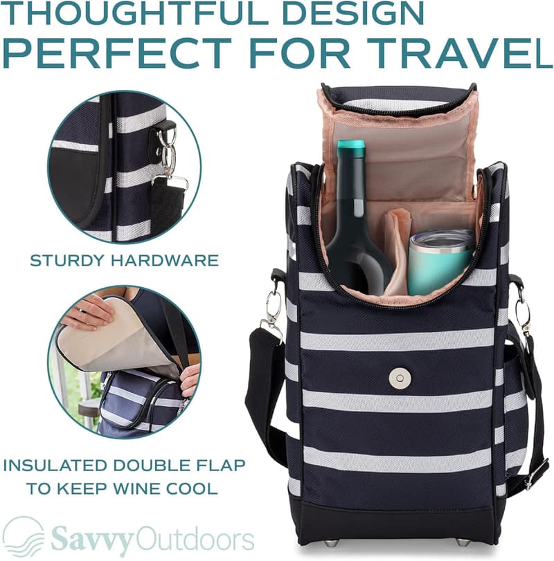 Insulated Wine Tote with 2 Stemless Glasses & Storage Pouch