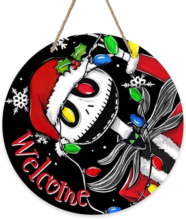 Christmas Welcome Sign - Black Wooden Door Hanger Decor