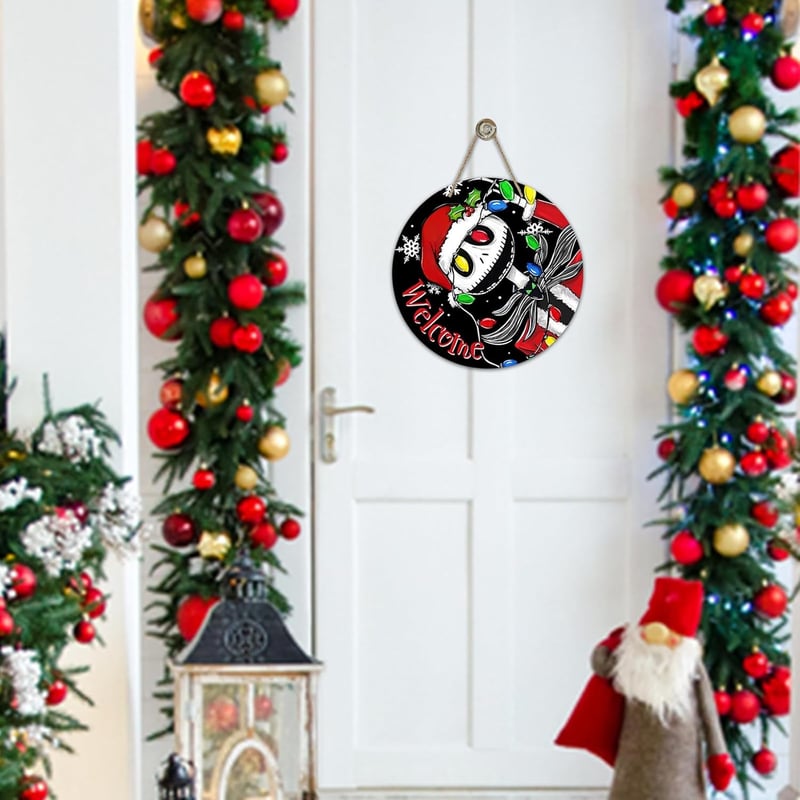 Christmas Welcome Sign - Black Wooden Door Hanger Decor