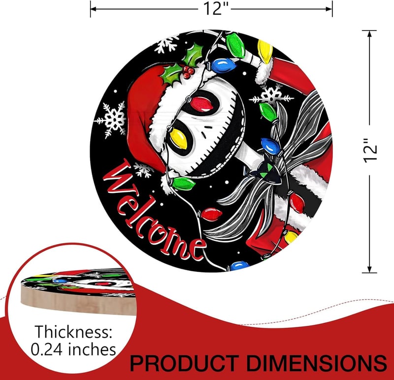 Christmas Welcome Sign - Black Wooden Door Hanger Decor