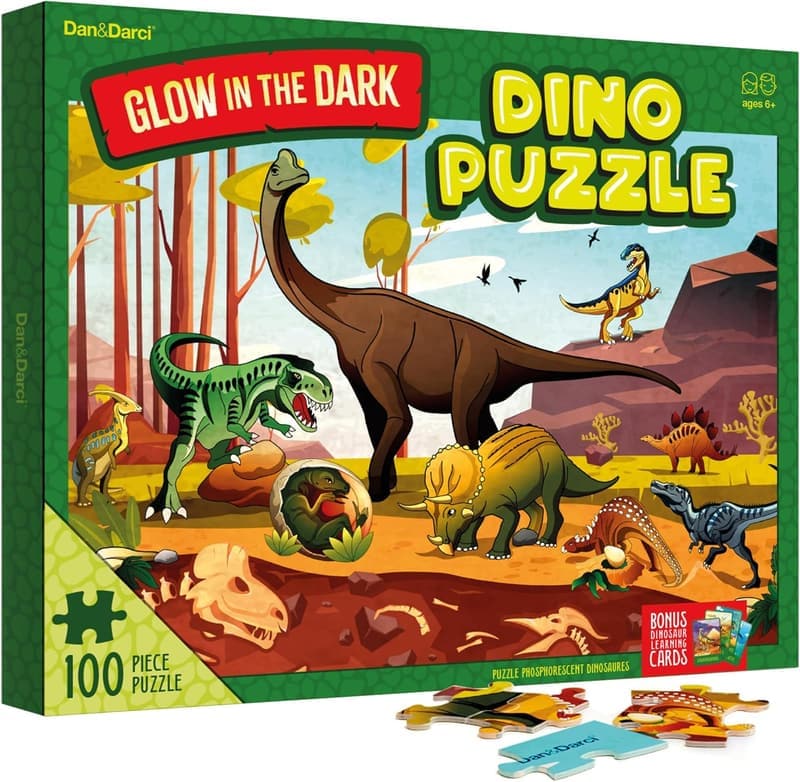 Dinosaur Glow-in-the-Dark Jigsaw Puzzle for Kids Ages 6-8