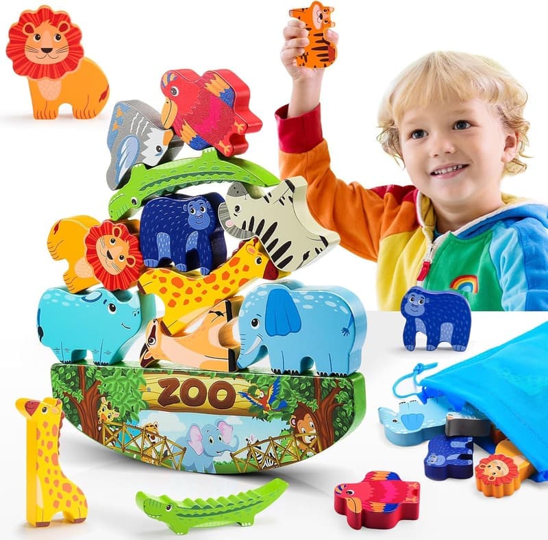 Wooden Animal Stacking Blocks - Educational Toddler Toy Age 3-7
