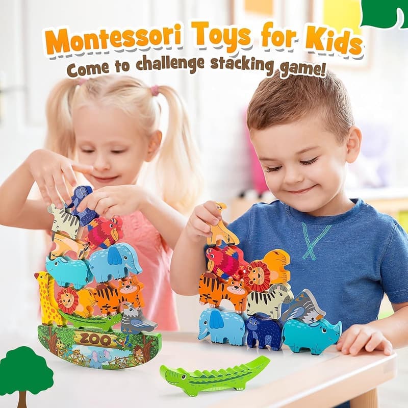Wooden Animal Stacking Blocks - Educational Toddler Toy Age 3-7