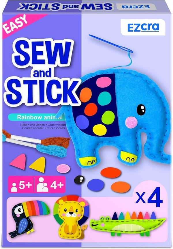 Kids' Fun No Mess Sewing Kit - 4 Animal Projects & Tools