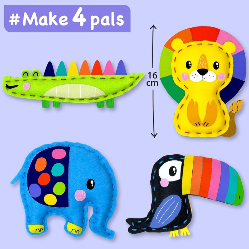 Kids' Fun No Mess Sewing Kit - 4 Animal Projects & Tools