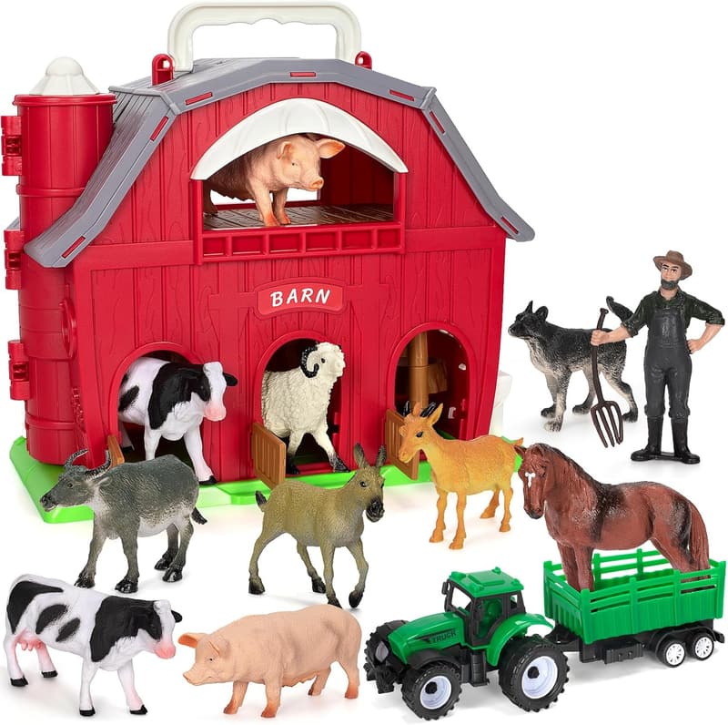 Farm Playset with Animals and Tractor for Toddlers