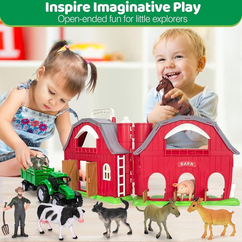 Farm Playset with Animals and Tractor for Toddlers
