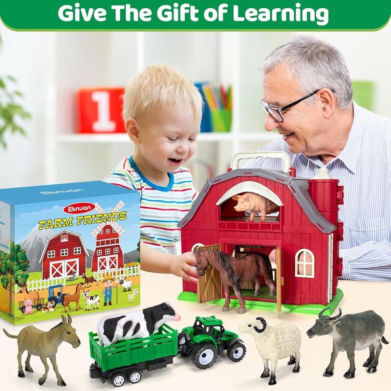 Farm Playset with Animals and Tractor for Toddlers