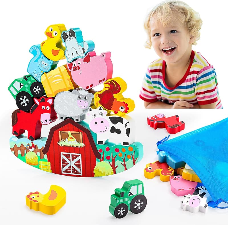 Educational Wooden Farm Animal Blocks Stacking Toy for Kids 3-7