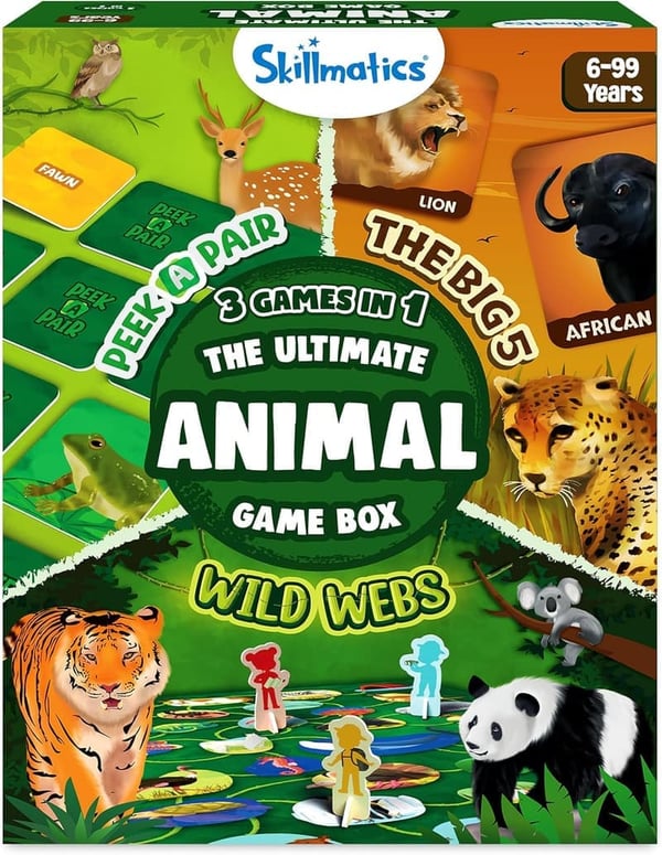 Skillmatics Ultimate Animal Game Box - 3 Fun Games for Ages 6+