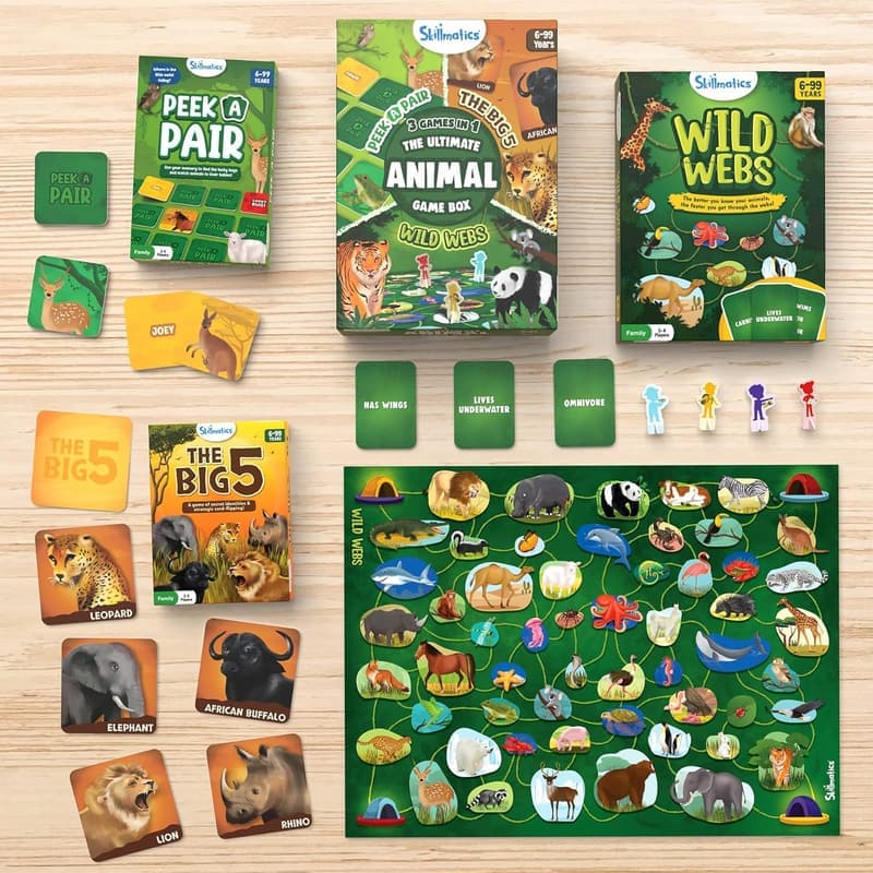 Skillmatics Ultimate Animal Game Box - 3 Fun Games for Ages 6+
