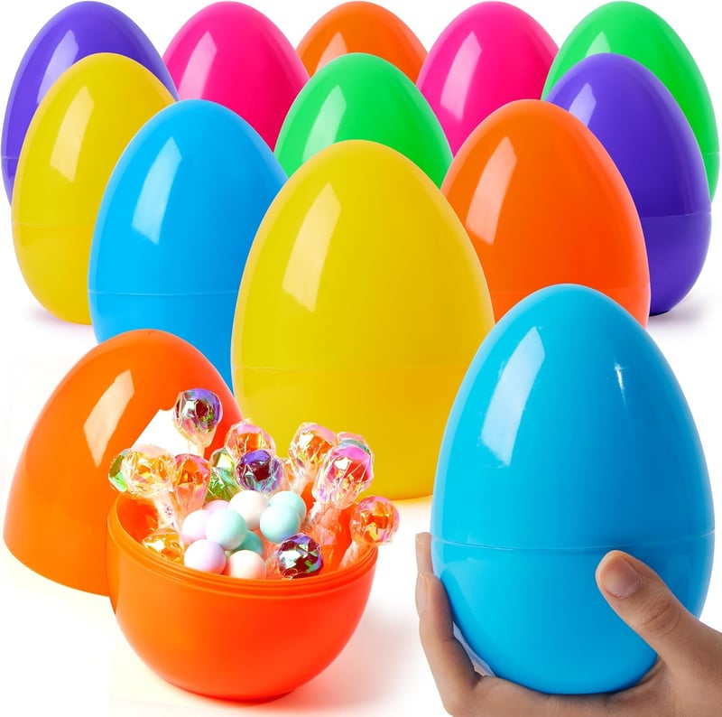 Colorful Jumbo Fillable Plastic Easter Eggs - 12 Pcs