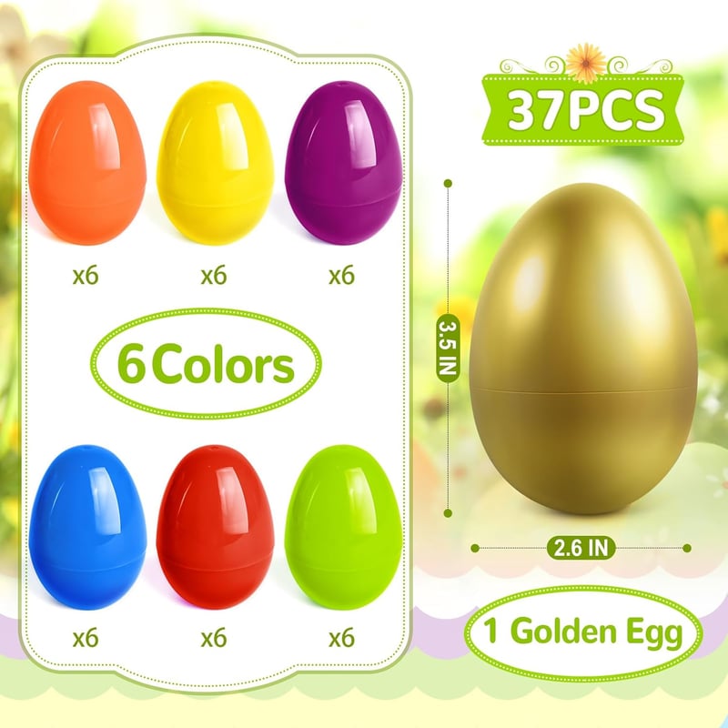 Colorful 3.5” Fillable Easter Eggs Set - 36 Plastic Eggs Plus 1 Golden Egg