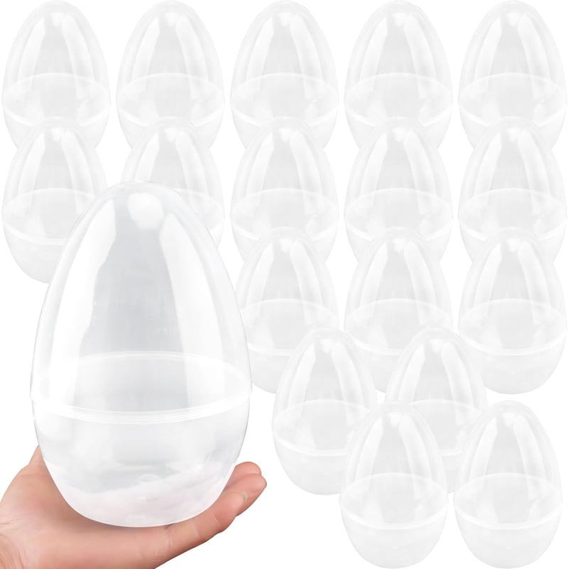 Fillable Clear Jumbo Easter Eggs - 18 Pack for Egg Hunts