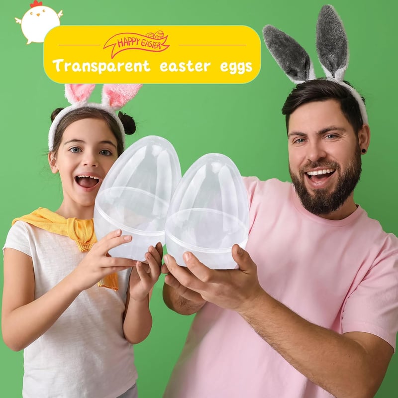 Fillable Clear Jumbo Easter Eggs - 18 Pack for Egg Hunts