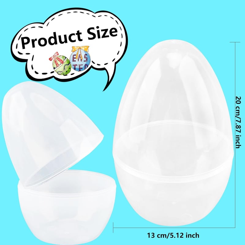 Fillable Clear Jumbo Easter Eggs - 18 Pack for Egg Hunts