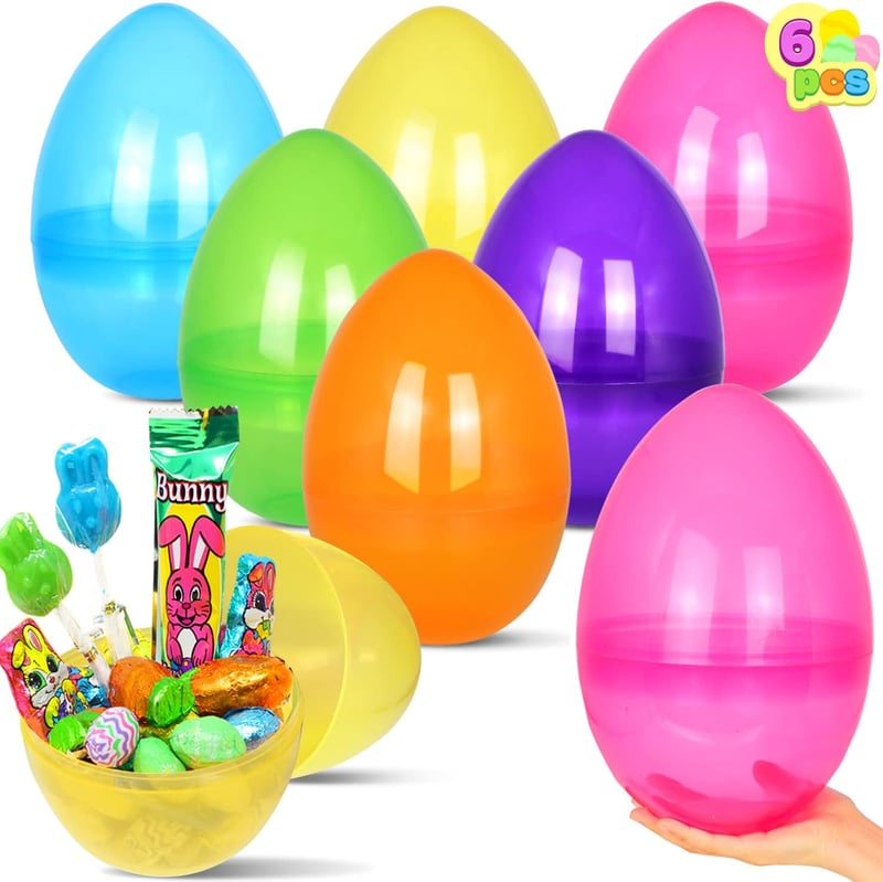 Jumbo Easter Eggs - 6 Clear Plastic Fillable Treats