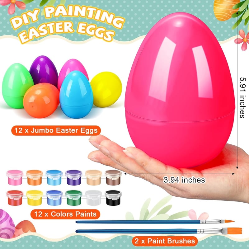 Jumbo Easter Eggs Painting Set - 15 Fillable Plastic Eggs