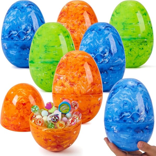 6 Jumbo Marble Fillable Easter Eggs - Party Favors & Hunt Supplies