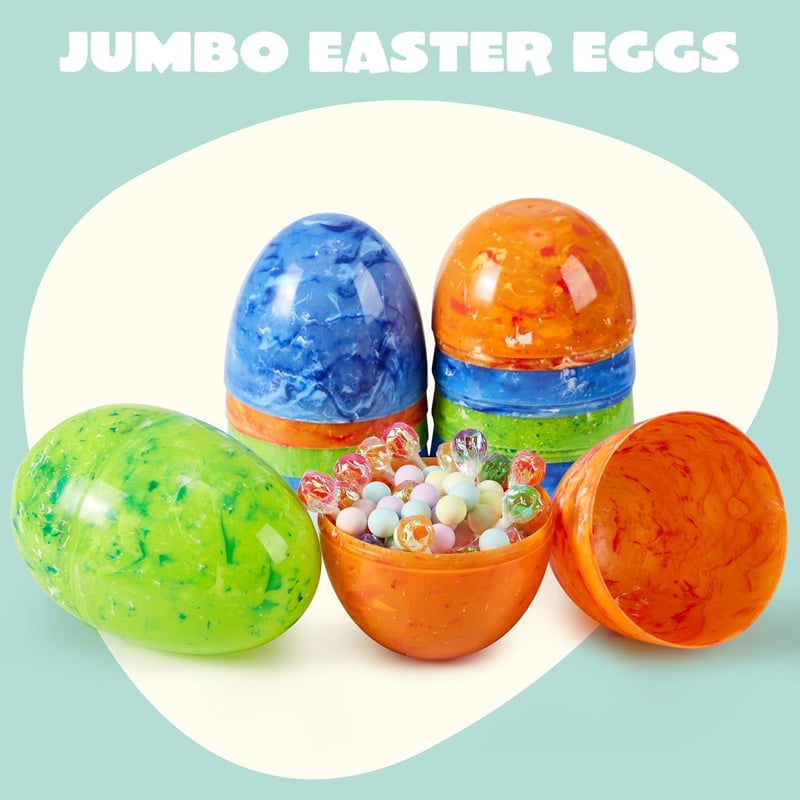 6 Jumbo Marble Fillable Easter Eggs - Party Favors & Hunt Supplies