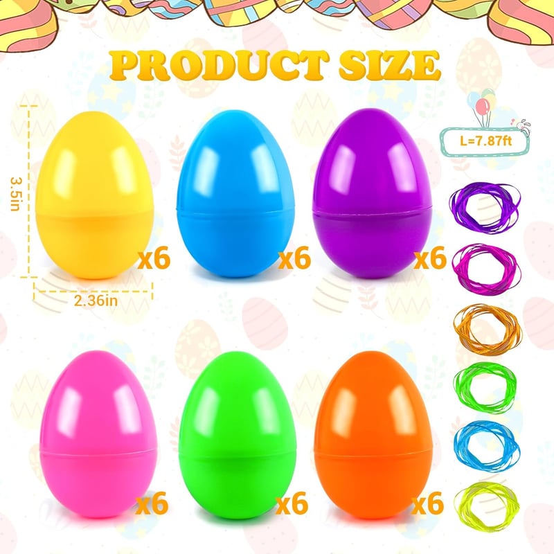 Easter Fillable Plastic Eggs, 36-Pack in 6 Colors