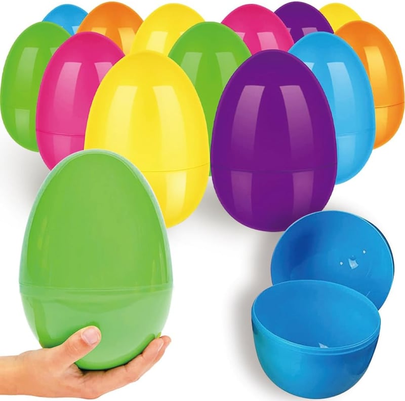 Easter Jumbo Fillable Plastic Eggs - 12 Assorted Colors