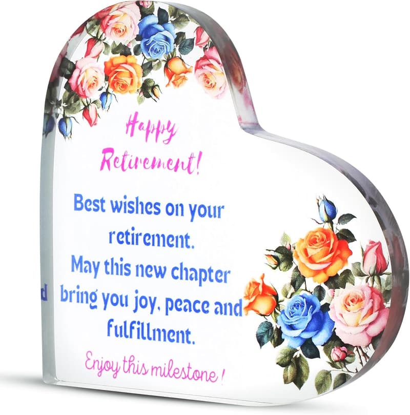 Retirement Heart Shaped Acrylic Plaque for Coworkers 5.5