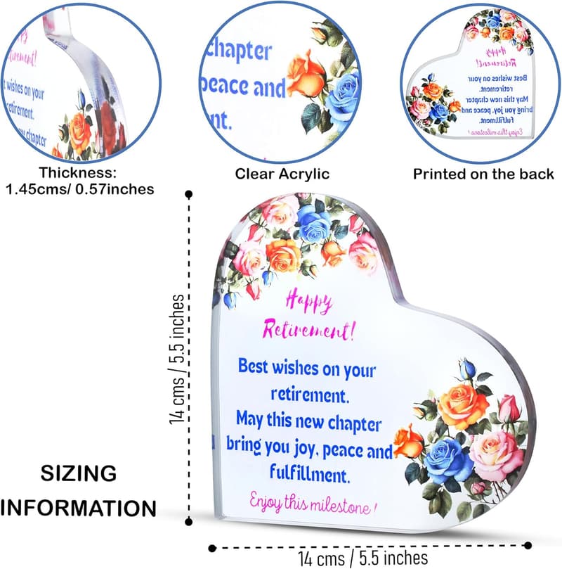 Retirement Heart Shaped Acrylic Plaque for Coworkers 5.5