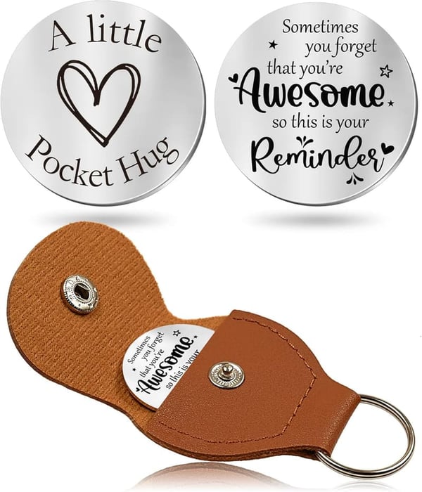 Inspirational Pocket Hug Token Gift with Leather Keychain