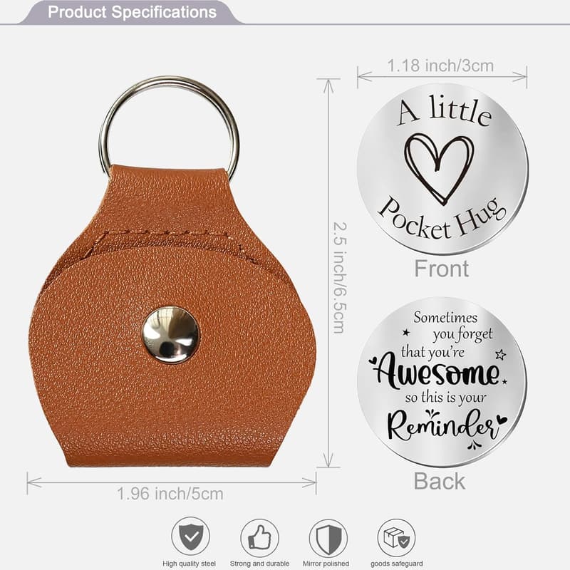 Inspirational Pocket Hug Token Gift with Leather Keychain
