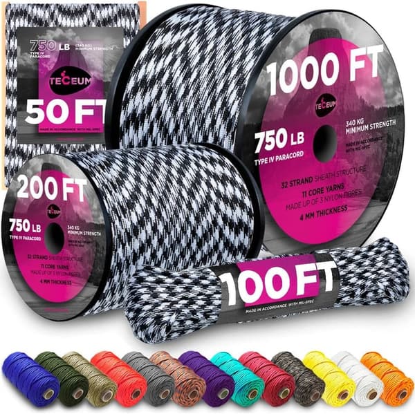 Tactical 4mm Paracord Rope - 1000ft in 45+ Colors
