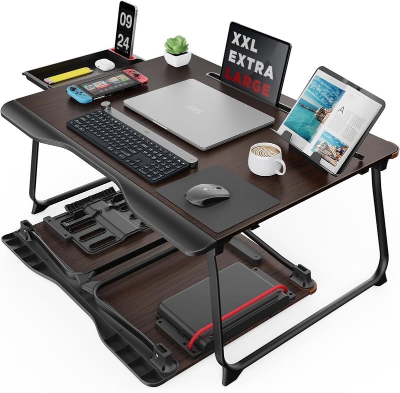 SAIJI XXL Folding Laptop Desk with Storage Drawer and Tablet Stand
