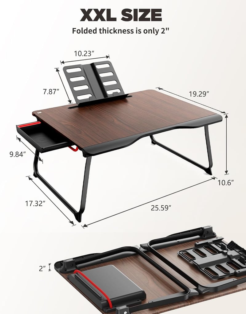 SAIJI XXL Folding Laptop Desk with Storage Drawer and Tablet Stand