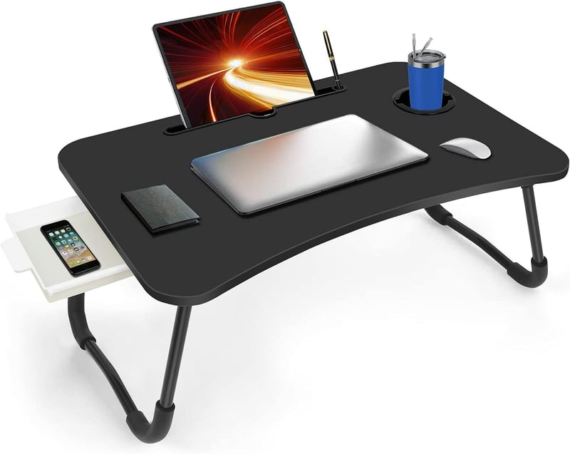 Portable Foldable Laptop Bed Desk with Storage & Cup Holder