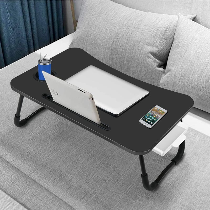 Portable Foldable Laptop Bed Desk with Storage & Cup Holder