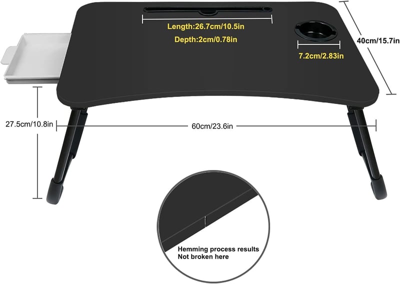 Portable Foldable Laptop Bed Desk with Storage & Cup Holder