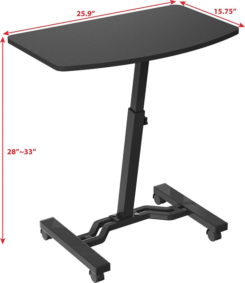 Height Adjustable Mobile Laptop Rolling Cart, Black