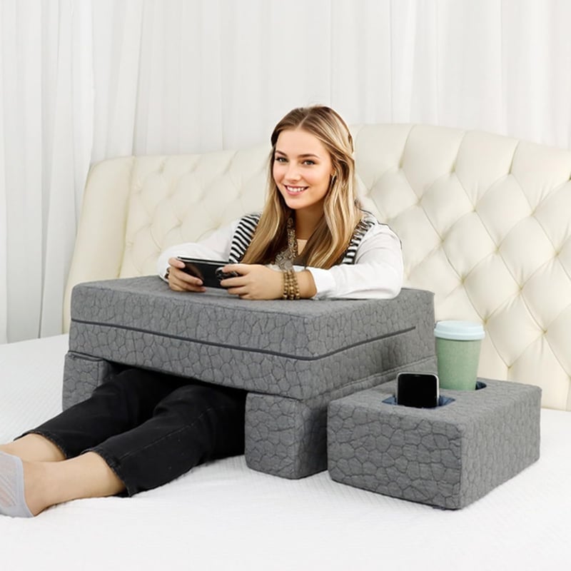 Extra Large Adjustable Reading & Gaming Pillow with Coaster