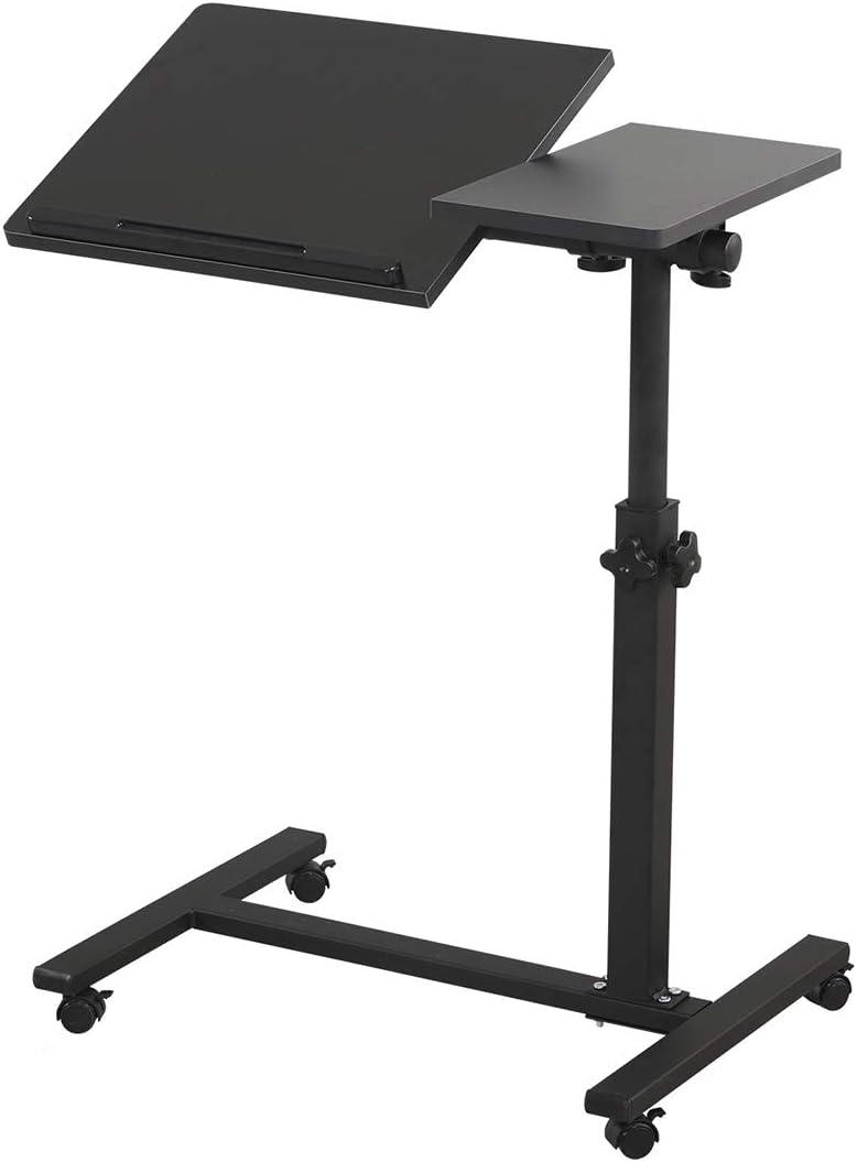 Mobile Adjustable Overbed Desk with Wheels for Laptops (Black)
